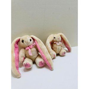 Vintage Set of 2 Beige Floppy Ear Poseable Jointed Bunny Rabbits Mom Baby